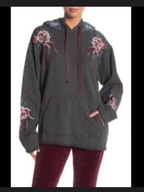 Johnny Was  Floral Embroidered Hoodie Sweater -